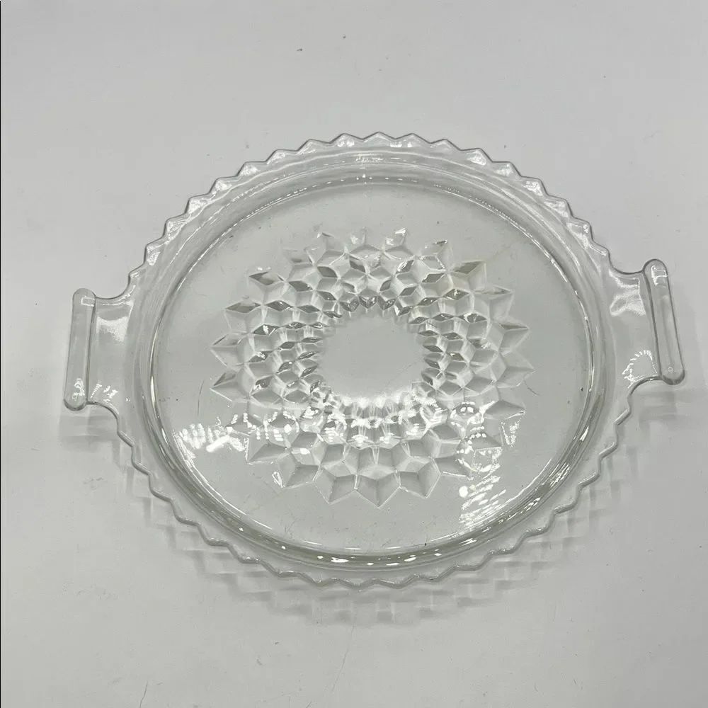 JEANETTE GLASS Vintage Cube Pattern Round Handled Tidbit Tray